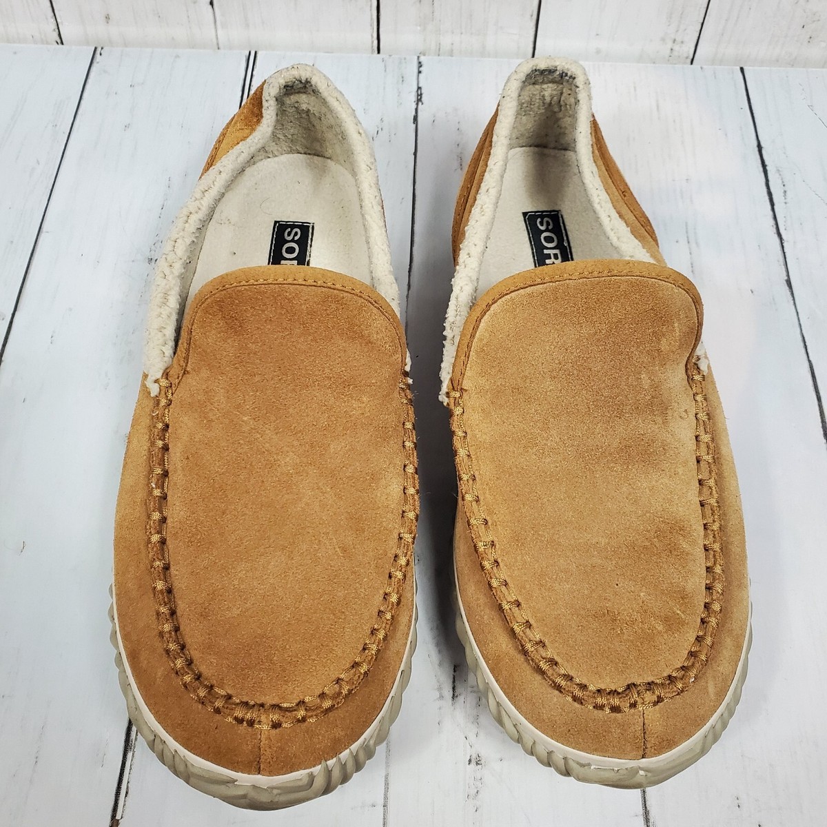 Sorel Men's Dude Moc Suede Faux Fur Slipper Elk Hard Bottom Slip