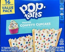 Kellogg's Pop Tarts FROSTED CONFETTI CUPCAKE Toaster Pastries 16 Count 27 oz Box