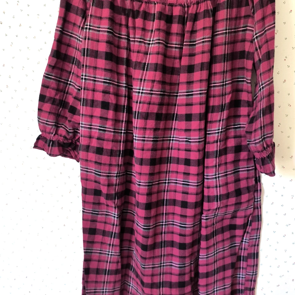 Camisón Eileen West Talla Mediana Púrpura Franela a Cuadros Algodón Rayón Encaje Casa de Campo Foto 2 de 4