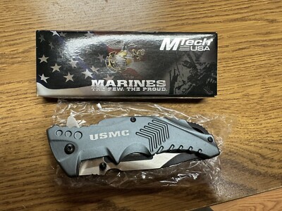 USMC M-A1058GY 3.5'' Tanto Gray Handle Linerlock Folding Assist Open Knife