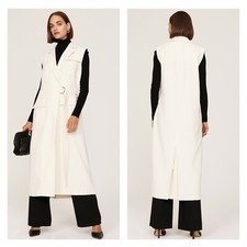 Marina Mascone Vest Long Wrap Cream White Size Small D-ring Belt Trench Pockets