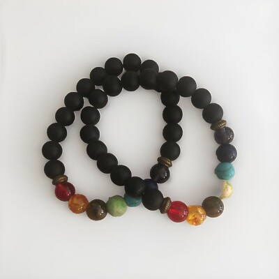 7 Chakra Energy Healing Black Matte 8mm Bead Yoga Bracelet Mediation Focus, Gift