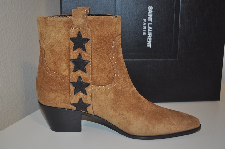 NIB SAINT LAURENT Rock Star Bootie Brown Suede Low Heel Boot EUR 36