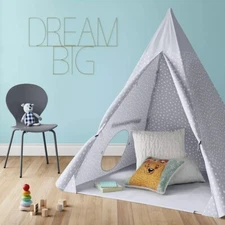 Kids Grey Stars Play Tent TeePee with Carry Case - Grey - Stars - Pillowfort New