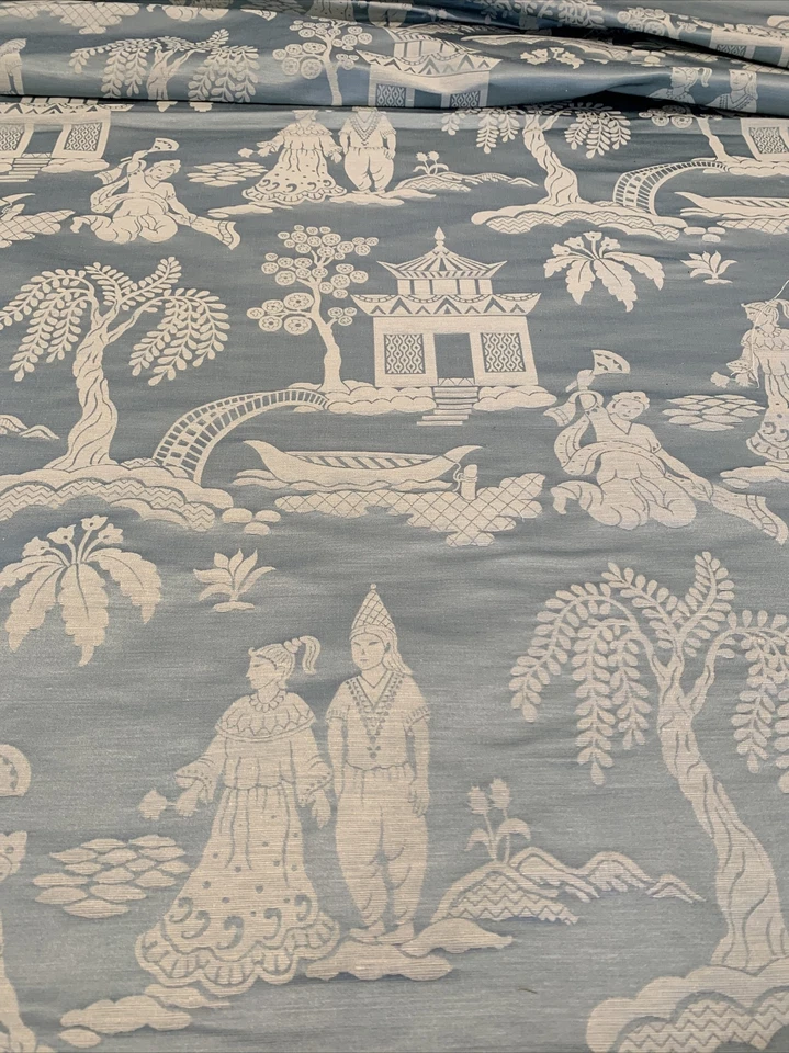 5.5 yds Clarence House Lin Silk Damask SukhoThai- Azure Fabric Asian Chinoiserie - Image 2 of 4
