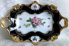 12" 660 Vg German Bavaria AK KAISER Cobalt Blue HP Porcln Floral Oval Bowl Dish
