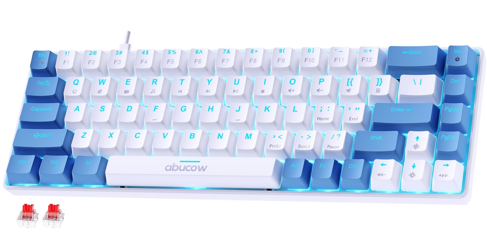 60% Mechanical Gaming Keyboard with Blue Backlight and 68 Keys in White-image