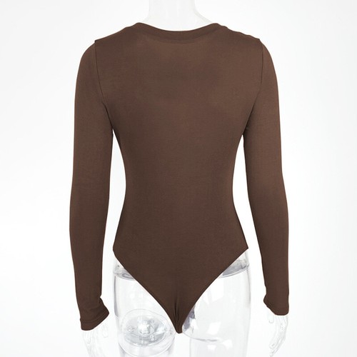 Damen tiefer V-Ausschnitt Langarm Tops Body hoch geschnitten Turnanzug Overall Shapewear - Bild 11 von 15