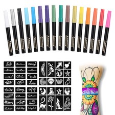 Temporary Tattoo Markers for Skin, 16-Count Body Markers 77 Large Tattoo Stencil