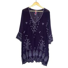 Johnny Was Floral Embroidered Eyelet Lace Dress Womens Size L Art to Wear Boho