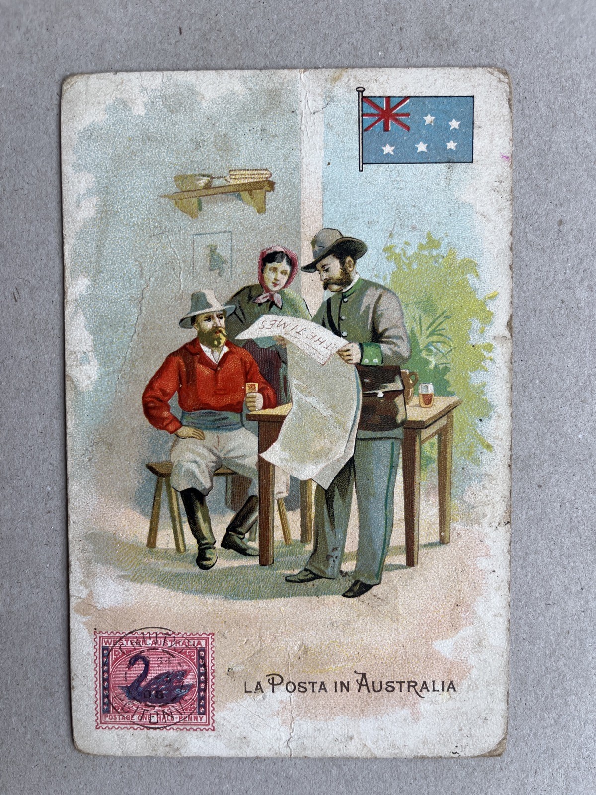 m) Cartolina formato piccolo Le Poste nel Mondo Australia macchiata difetti