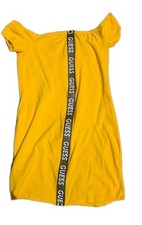 GUESS Yellow Cotton Knit Off Shoulder Bodycon Dress Short Sleeve Size L