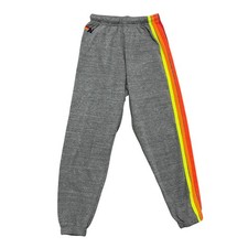 Aviator Nation Sweatpants Womens XS 5 Stripe Grey Rainbow Stripe Joggers Logo