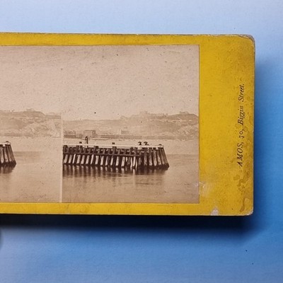Dover Stereoview 3D um 1870 Echtfoto Kent der Fischerkai Holzarbeiten Steg