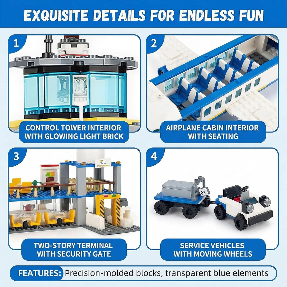 City Passenger Airplane Building Blocks Set with Plane,Airport, Terminal - Image 3 of 4