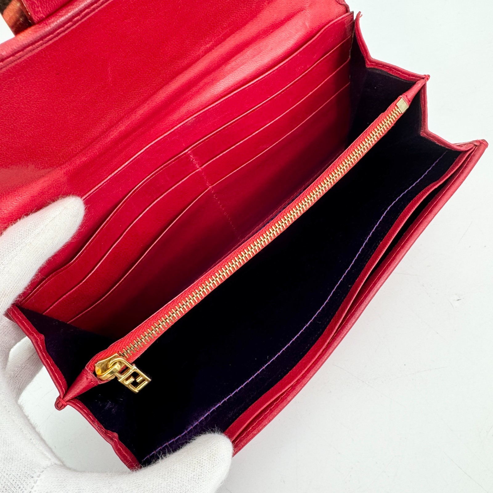 Fendi Long Wallet Purse Suede Red Authentic 455T0410 thumbnail 12