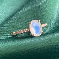 AAA Rainbow Moonstone  Topaz Ring  14K Rose Gold Over Sterling Silver  