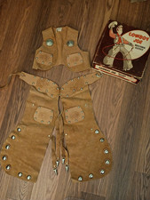 Vtg 1960's Real Leather Cowboy outfit Vest Chaps USA made sz 6 Kids