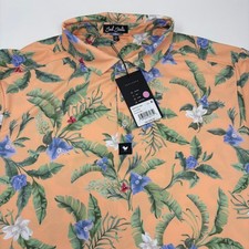 Bad Birdie Mens 2XL Flora Fiesta Orange Floral Short Sleeve Golf Polo Shirt NWT