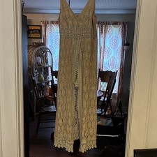 Boohoo Lace Floral Short Sleeve Tapered Leg Jumpsuit Beige Gray Size S