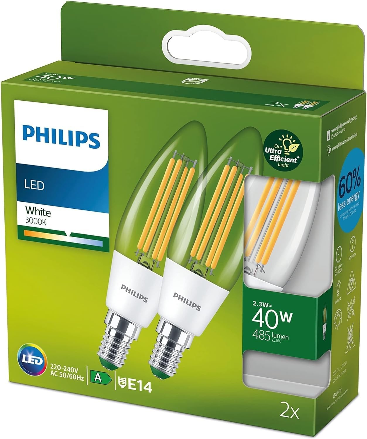 Ampoules LED E14 classe A verre transparent haute performance lumineuse