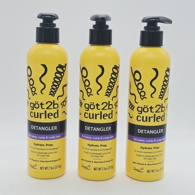 Lot Of 3 got2b curled Detangler Vegan, Aloe/Vit E/Argan for Wavy-Curly 7.5oz