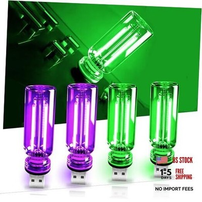 4 PCS USB Car Night Light - Touch Dimmable Mini LED - 2 Green & 2 Purple