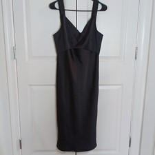 Express Women's Black Satin Midi Dress Sleeveless V Neck Sheath Cocktail Size M