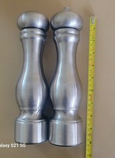 Salt Shaker & Pepper Grinder Mill Set Silver 2 Piece Lg 8&rdquo;Tall