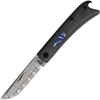 Esnyx Beer Buster Jr Liner Damascus Blade Black Pocket Knife - ESN-BBJFF-52