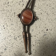 vintage bolo tie with oval agate cabochon