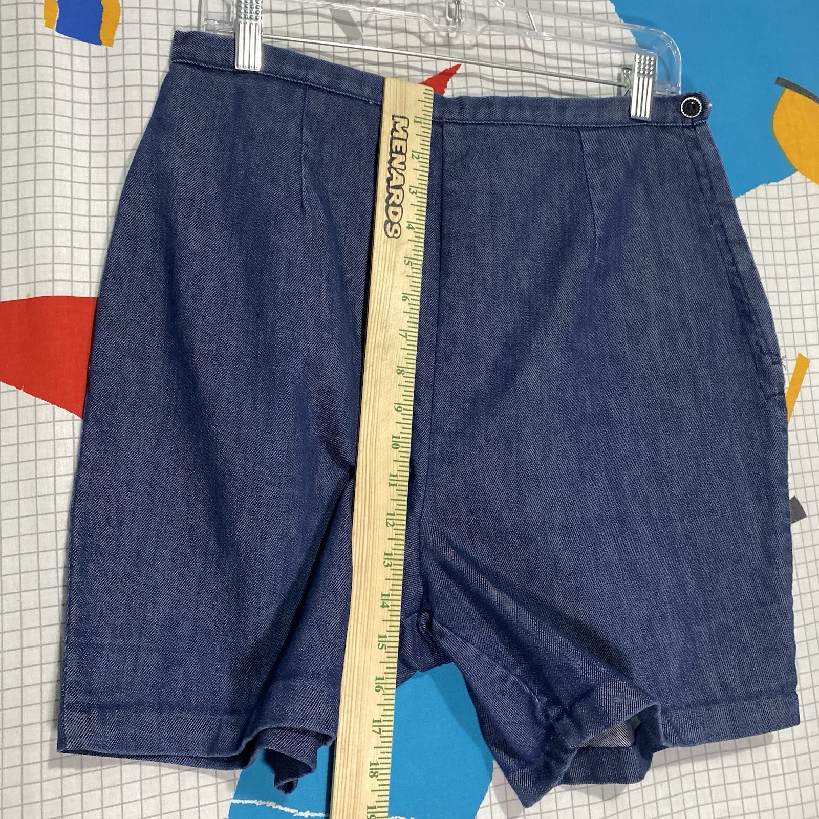 Vintage 50s Carol Brent Denim Shorts Side Zip 30 Large High Waist Pleated Indigo