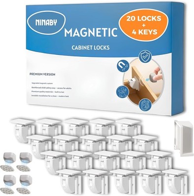 Magnetic Cabinet Locks Baby Proofing 20 Locks 4 Keys   Ultra-Strong Child Safety