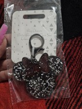 DISNEY MINNIE MOUSE BLACK SILVER RED CRYSTALS BAG CHARM KEYCHAIN NEW