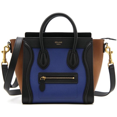 CELINE Bag: Luggage Nano Shopper Tricolor Black Blue Brown W28H19D8cm w/papers;