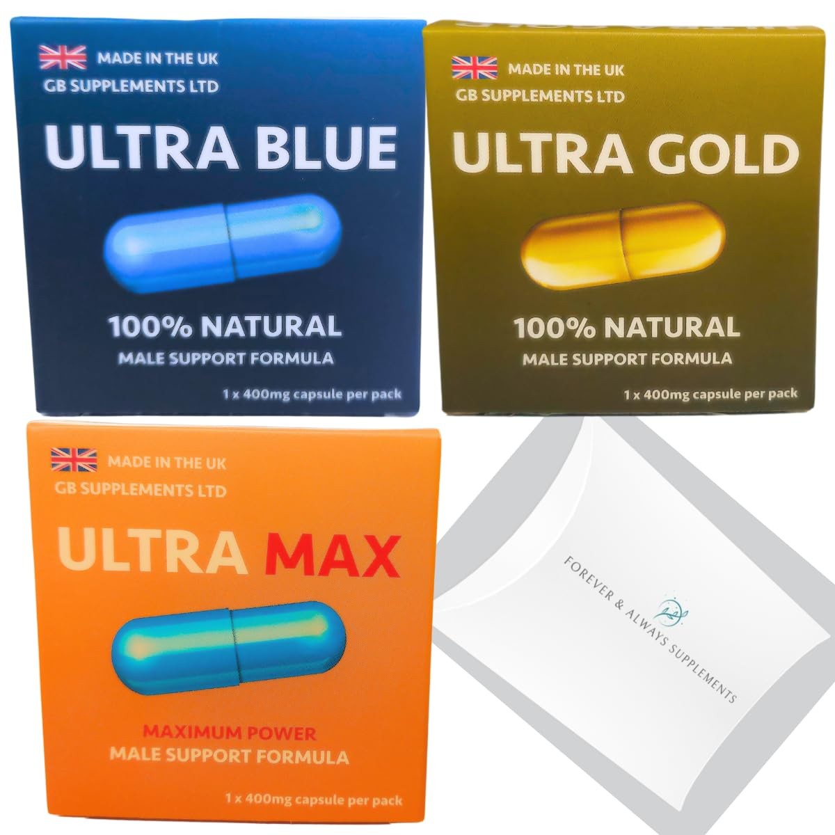 3 X 400mg high Strength Tablets Ultra Blue, Max & Gold 1 count (Pack of 3)