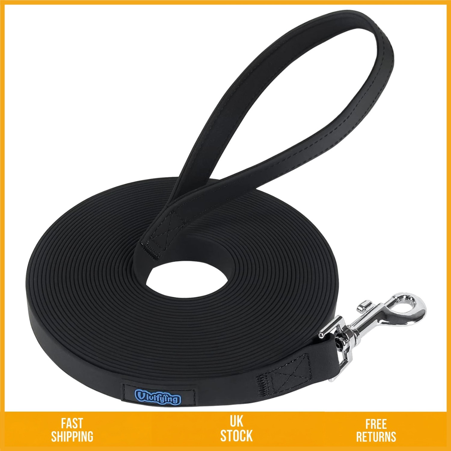 Durable Waterproof Long Line Dog Training Lead Padded Handle Black 10M 32FT
