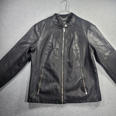Womens a.n.a Black Faux Leather Moto Jacket XL A New Approach Biker Y2K Style