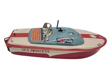 Vtg Asahi Toy Japan Tin Litho Friction Drive LM Sea Princess Boat SOLD AS IS