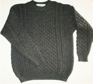 Irish Aran Crafts Sweater Crew Neck Large Charcoal Merino Wool Ireland