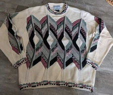 Vintage 90s Tosani Canada Sweater 3D Chunky Knit Abstract Coogie Style Sz Large
