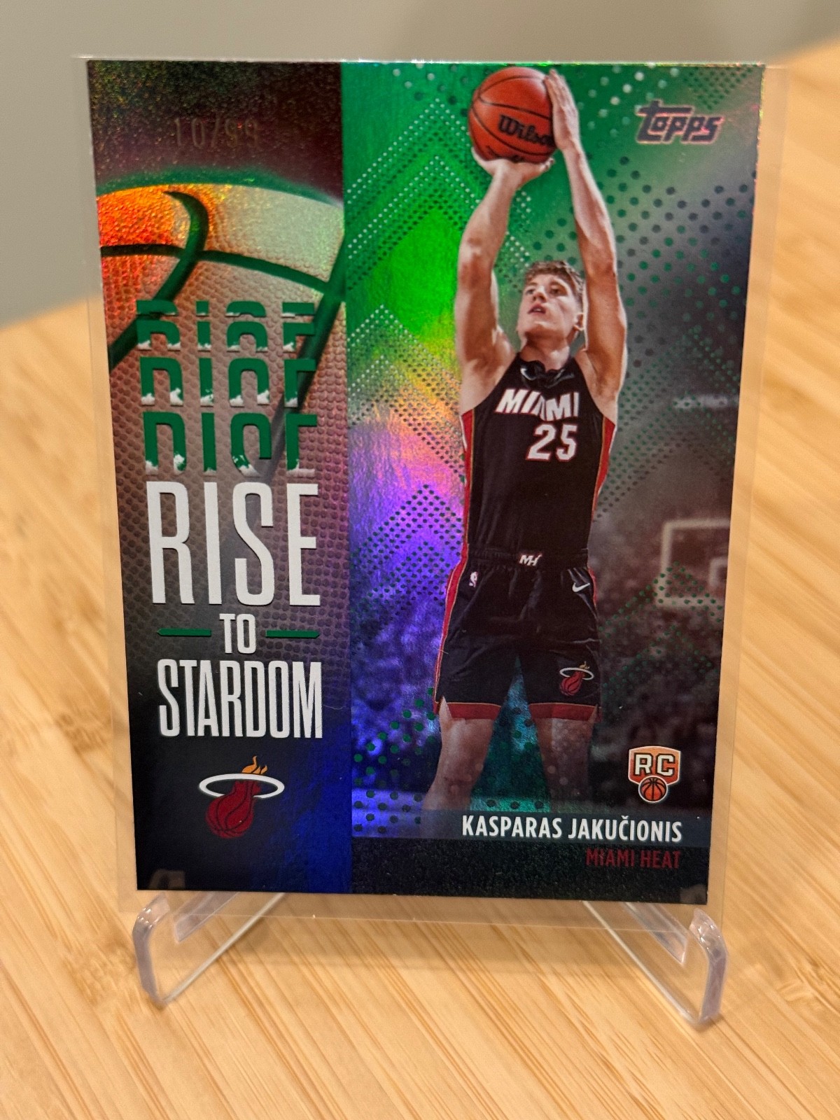 2025-26 Topps Kasparas Jakucionis Rise to Stardom RC Green Rainbow #/99 Heat