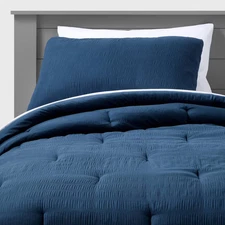 Twin Seersucker Comforter Set Navy - Pillowfort