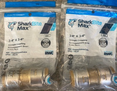 Lot of 2 Sharkbite MAX 3/4  x 3/4  Straight Coupling, Push-To-Connect, UR016A