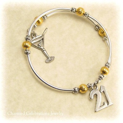 Happy 21st Birthday Wrap Charm Bracelet Handmade Jewelry Gold Silver Black