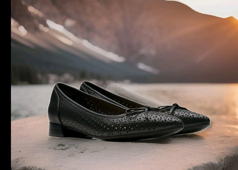 Clarks UK 4.5/EU 37.5 Natalyn Step Black Leather Slip On Ballet Flat Shoe Pumps