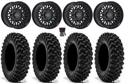 Raceline Omega 14'' Wheels Black 34'' Warrior XT Tires Pioneer 1000 / Talon