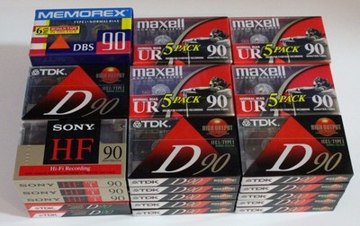 46 Sealed Normal Bias Type I Blank Cassette Tapes - TDK D90, Maxell UR90, Sony