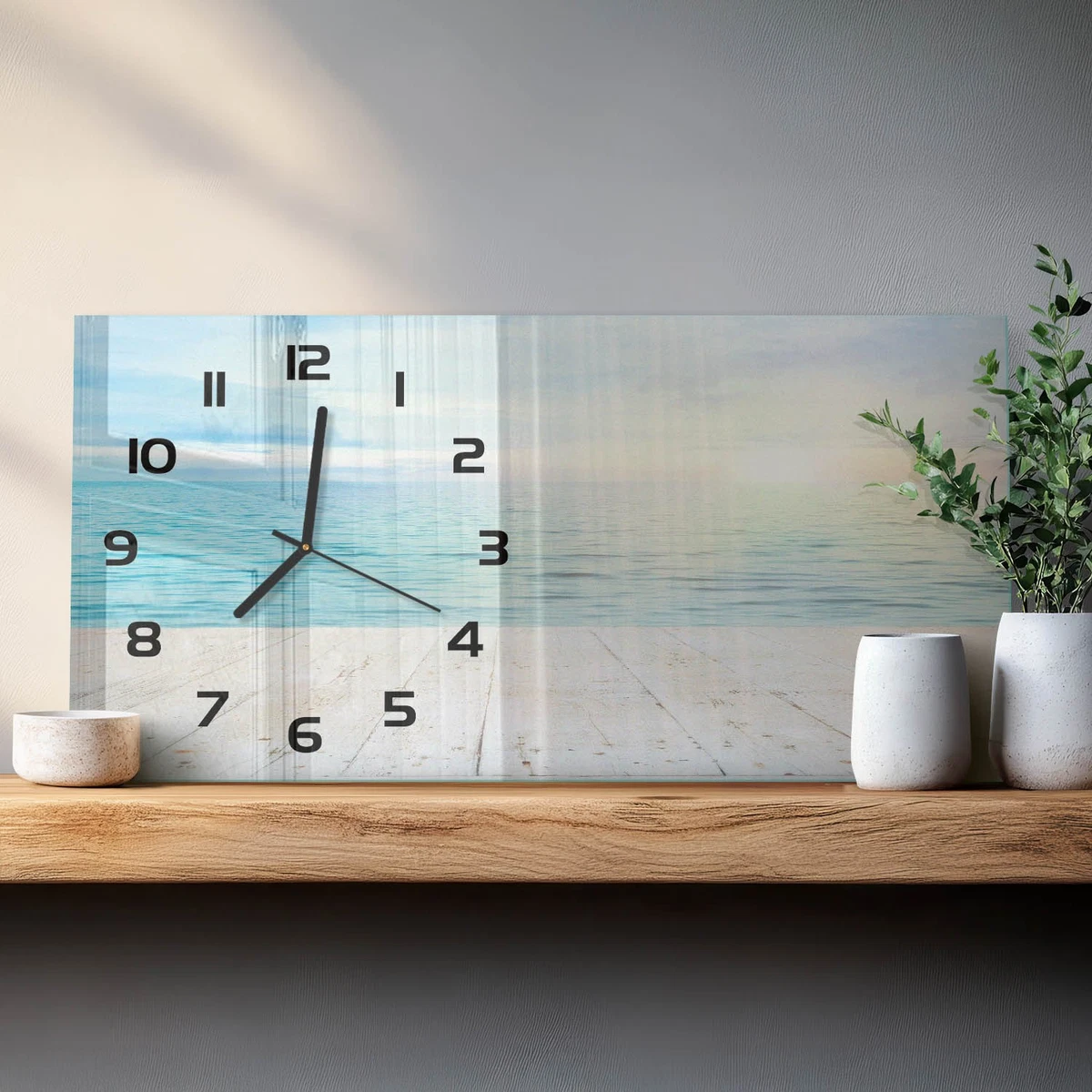 Reloj de Pared Rectangular Horizontal Diseño Elegante de Vidrio Mar 60x30 cm