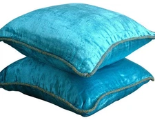 Turquoise Blue Throw Pillow Cover, 16"x16" Velvet Cushion-Turquoise Shimmer